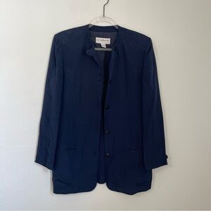 Liz Claiborne Vintage Classic Navy Blue Silk Bottom Up Blazer M